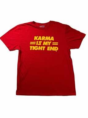 BreakingT Karma Is My Tight End Chiefs Football Graphic T Shirt Red Women’s XL